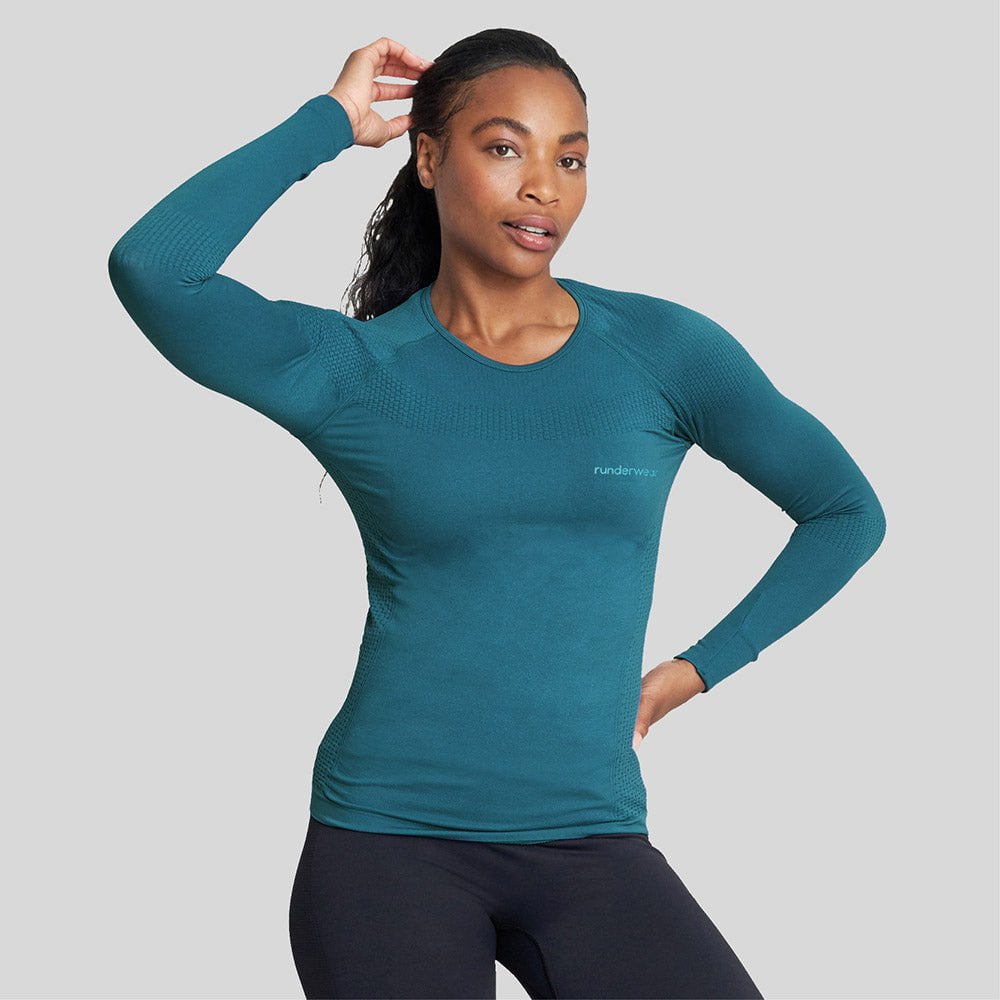 Top de capa base de running para mujer - Verde azulado