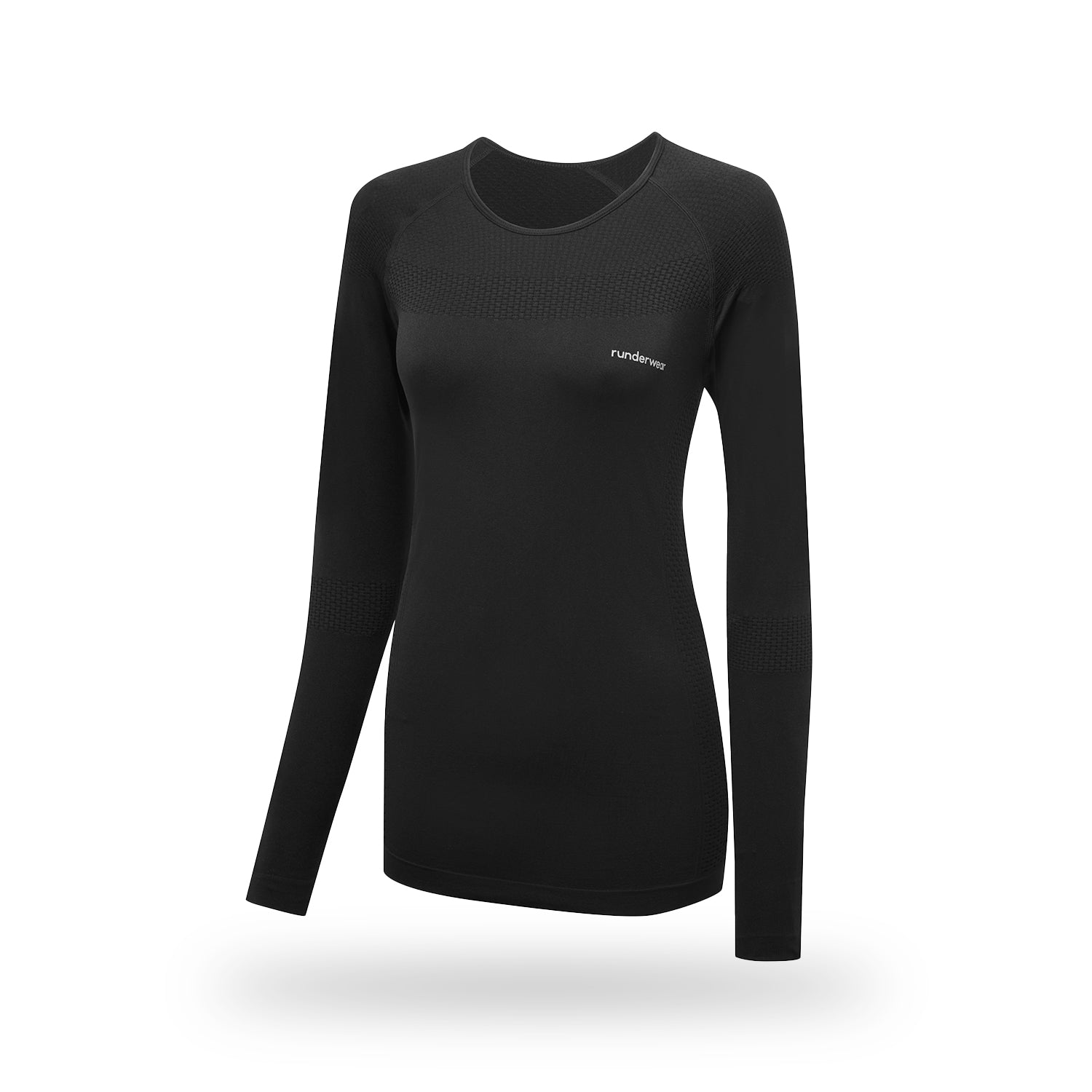 Camiseta térmica de manga larga sin costuras de running para mujer - Negro
