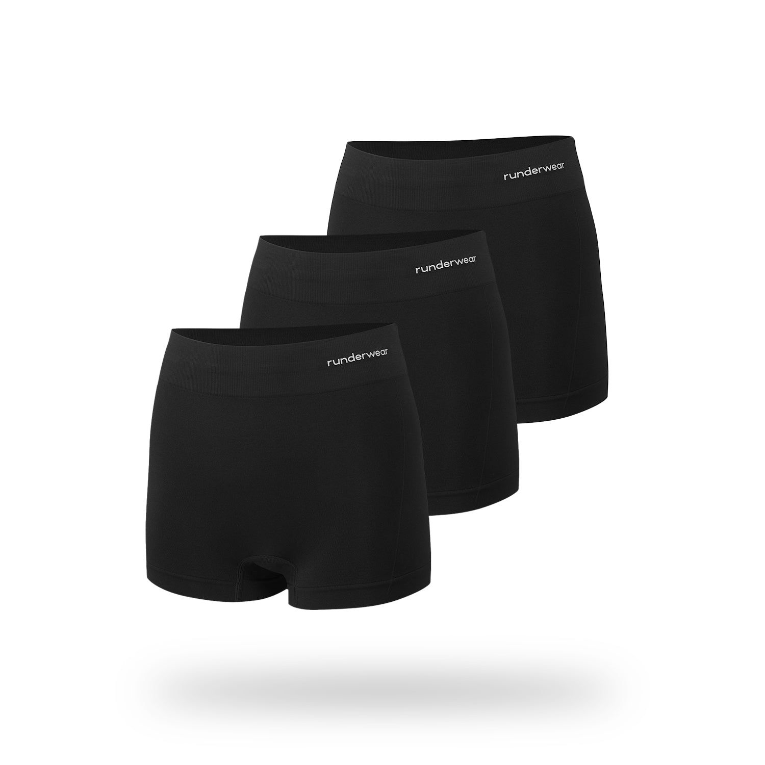 Pantalones cortos tipo boy shorts de running para mujer – Negro (paquete de 3)